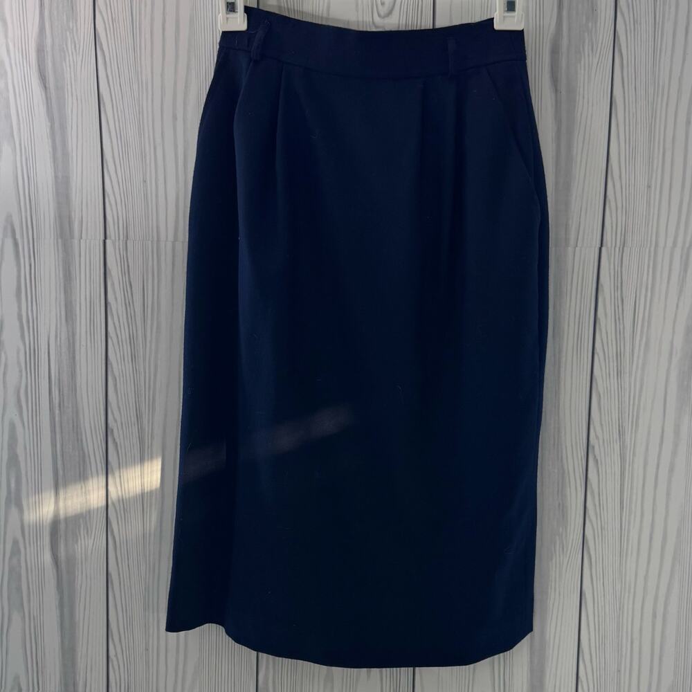 Vintage Wool Navy Evan Pickne Pencil Skirt Back Slit Pockets Classic USA Size 4